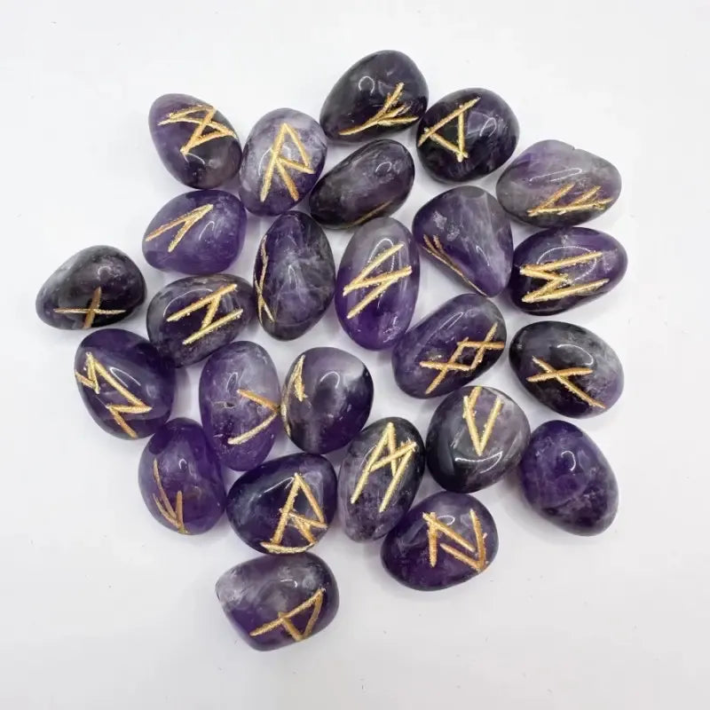 Runas Vikingas De Piedras Naturales Con Bolsa Amatista