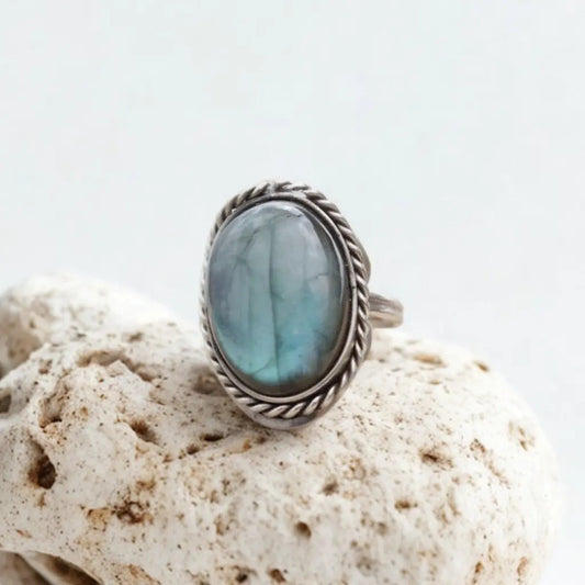 Anillo Alpaca Regulable Con Piedra Labradorita Y Pirita Labradorita Unico Regulable