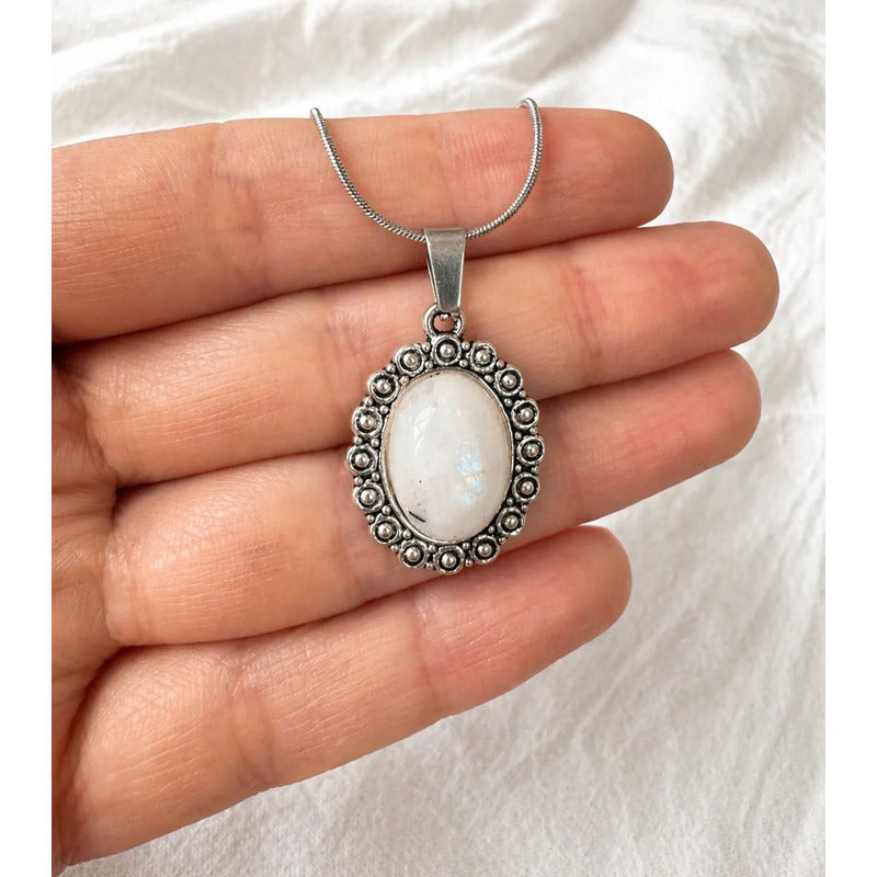 Collar Camafeo Mini Piedra De La Luna Adularia Cadena 50 Cm. Camafeo Adularia