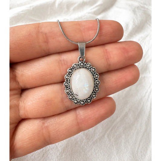 Collar Camafeo Mini Piedra De La Luna Adularia Cadena 50 Cm. Camafeo Adularia
