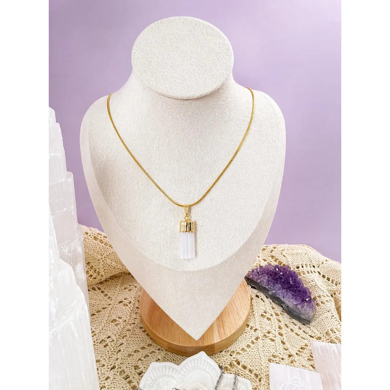 Collar Pureza Dije Selenita Con Baño De Plata Y Cadena Dije Selenita Baño De Oro