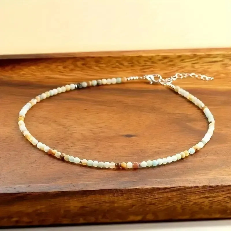 Collar Choker Mini Cuentas Piedras Naturales Delicado 40 Cm Amazonita