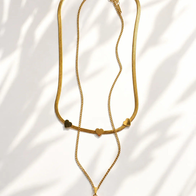 Collar Doble Cadena Oro 18k Y Cuarzo Rosa Divina Existencia Cuarzo Rosa