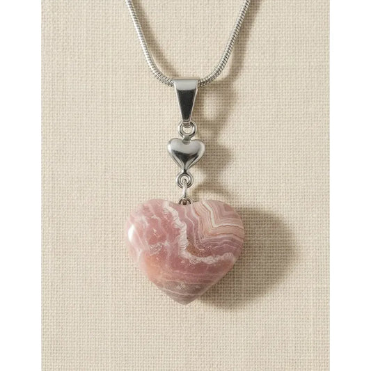 Collar Rodocrosita Y Pirita Con Forma De Corazón + Cadena Corazón Doble Rodocrosita