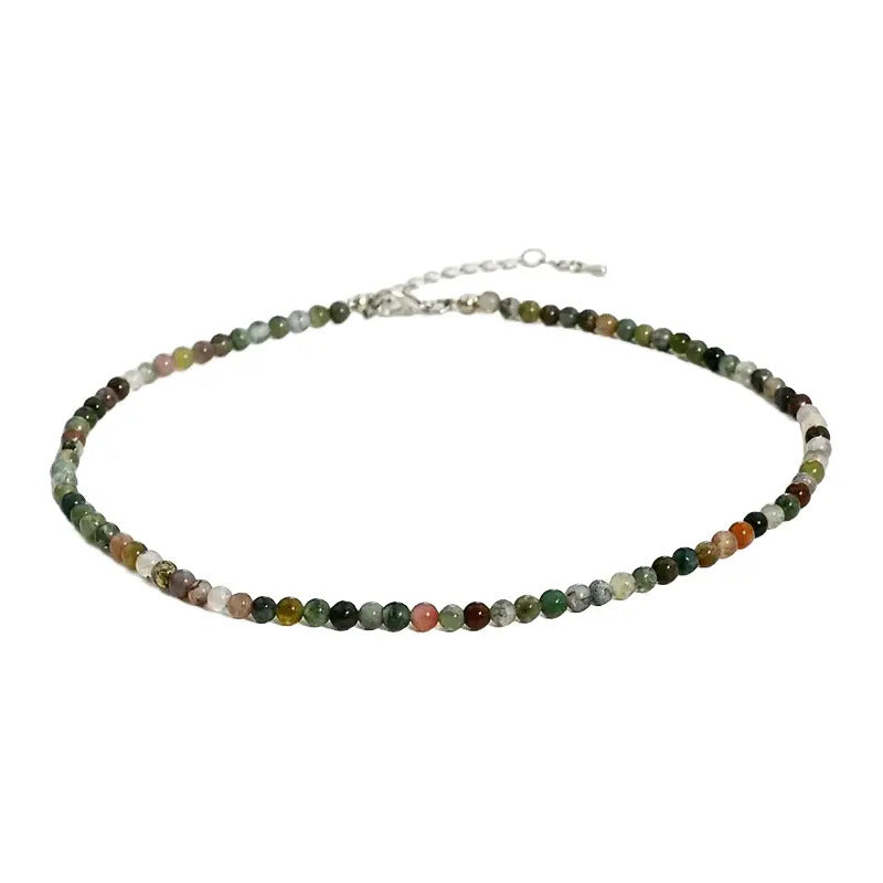 Collar Choker Mini Cuentas Piedras Naturales Delicado 40 Cm Agata Musgo