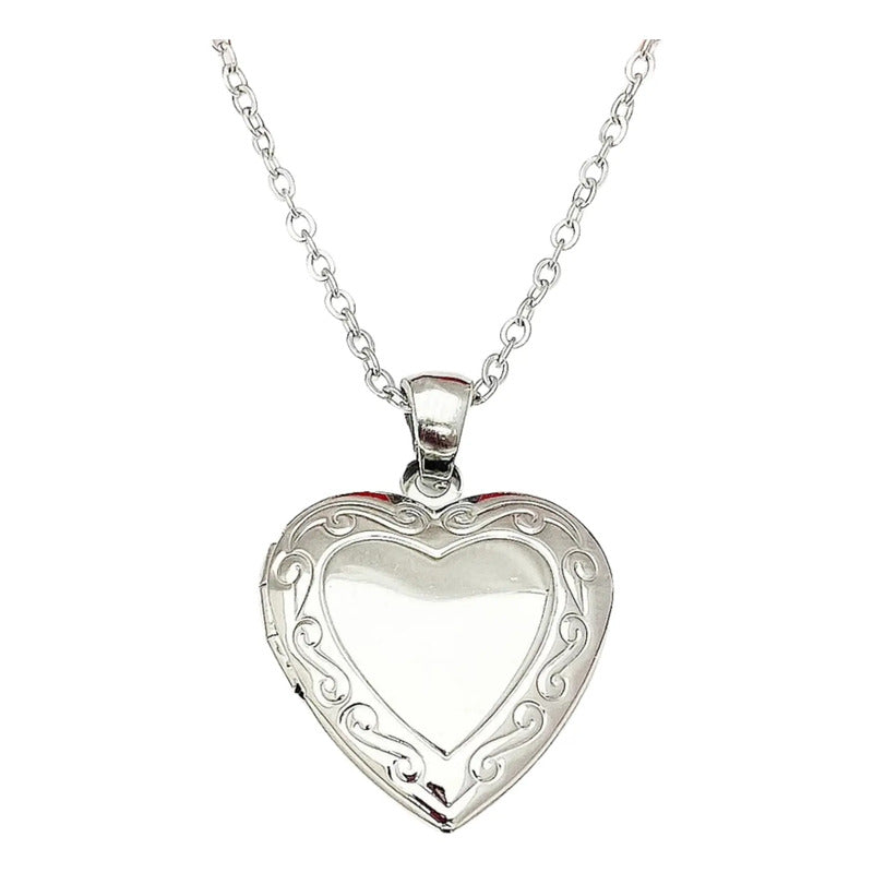 Collar Relicario Corazón Para Fotos Mini 20x20 Mm Con Cadena Relicario Mini 2x2