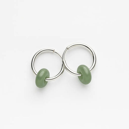 1 Par De Aros Argollas Con Dona Cuarzo Rosa Verde Obsidiana