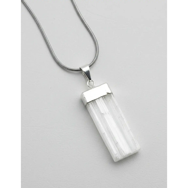 Collar Pureza Dije Selenita Con Baño De Plata Y Cadena Dije Selenita Baño De Plata 3 Cm.