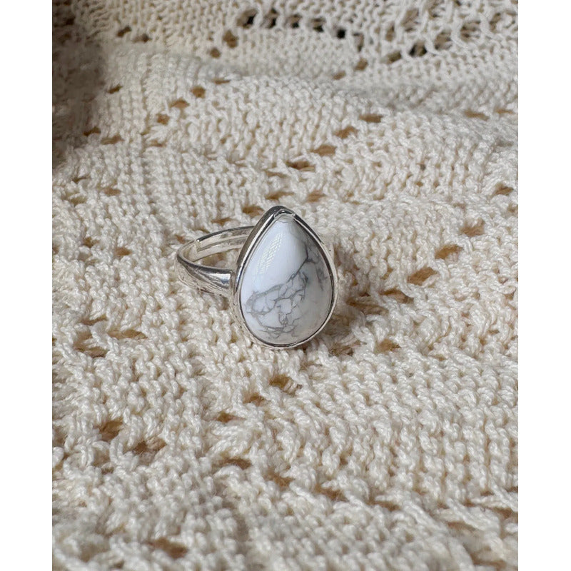 Anillo Mujer Piedras Naturales Baño De Plata Regulable Howlita Regulable