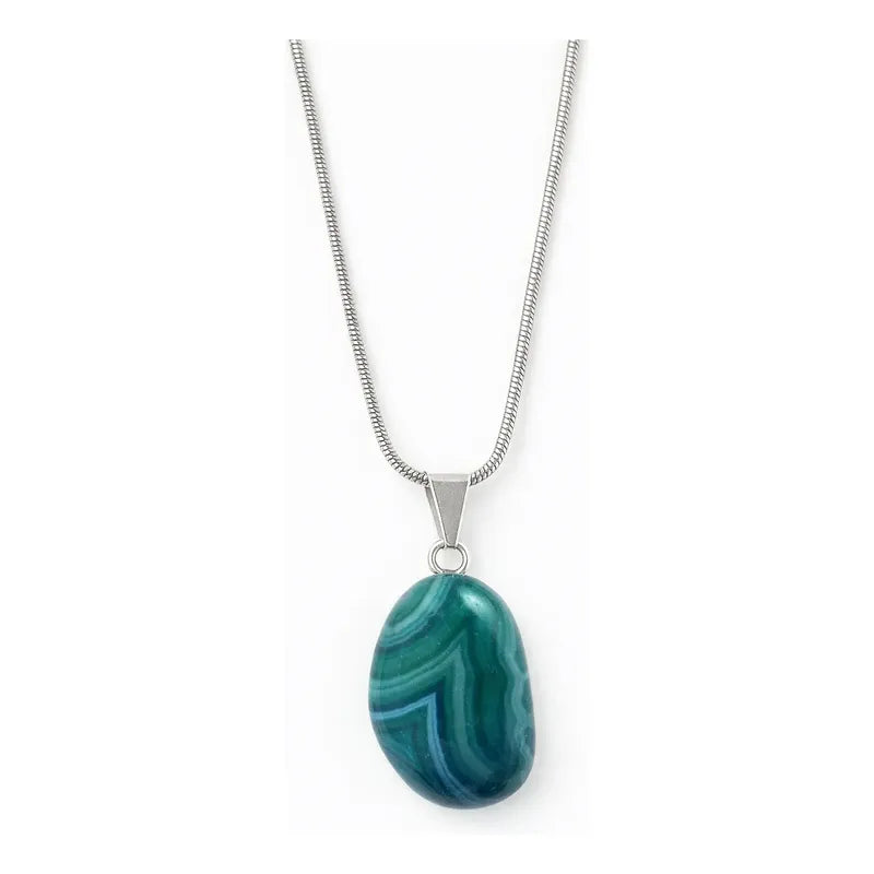 Collar Piedras Naturales Con Cadena De Acero Ágata Verde