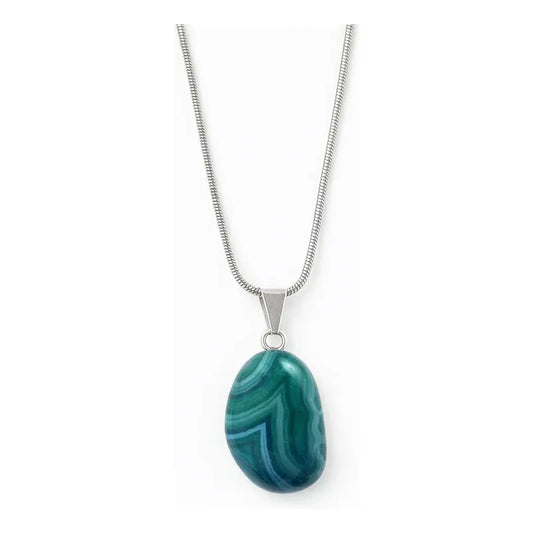 Collar Piedras Naturales Con Cadena De Acero Ágata Verde
