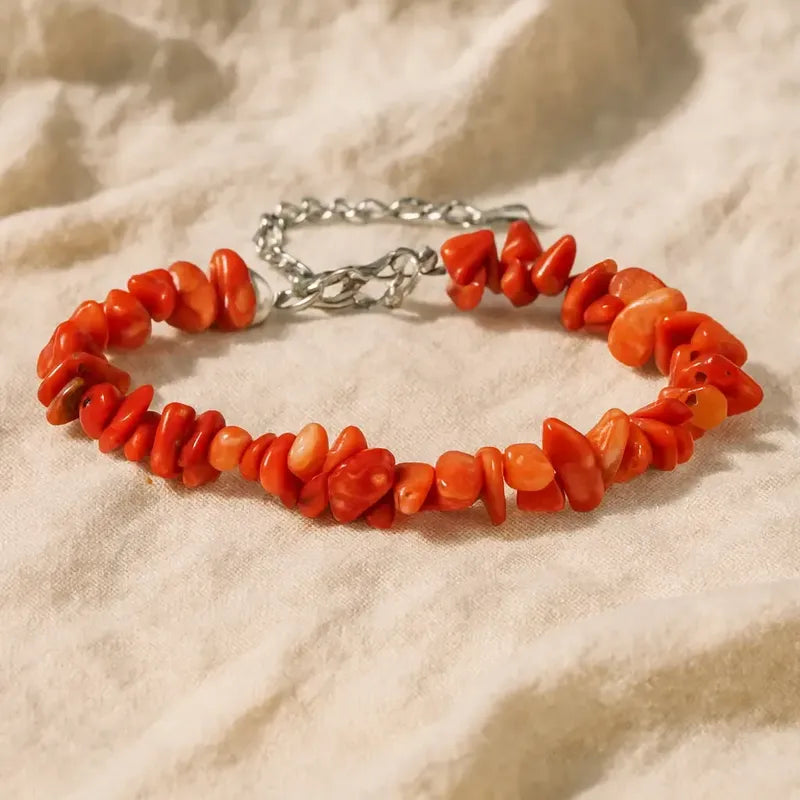 Pulsera De Piedras Naturales Coral Rojo - Vitalidad Pasión Coral Rojo 8 Cm 19 Cm