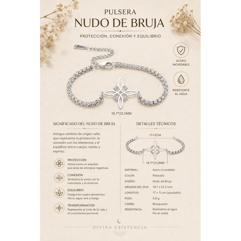 Pulsera Amuleto De Acero Quirúrgico Y Símbolo Nudo De Bruja Modelo 3 8 Cm 22 Cm