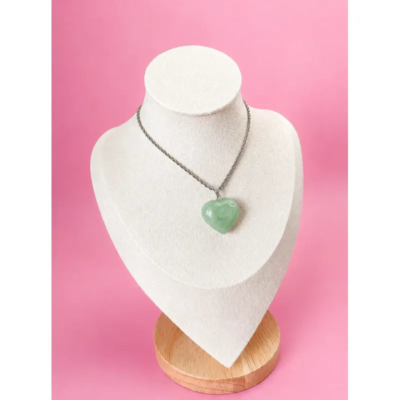 Collar Corazón De Cuarzo Verde Cristal De La Sanación Corazón Cuarzo Verde