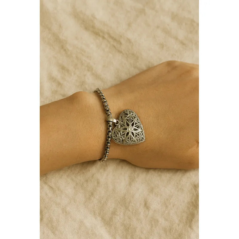 Pulsera Relicario Amatista Con Dije - Divina Existencia Pulsera Corazón Amatista 9 Cm 21 Cm