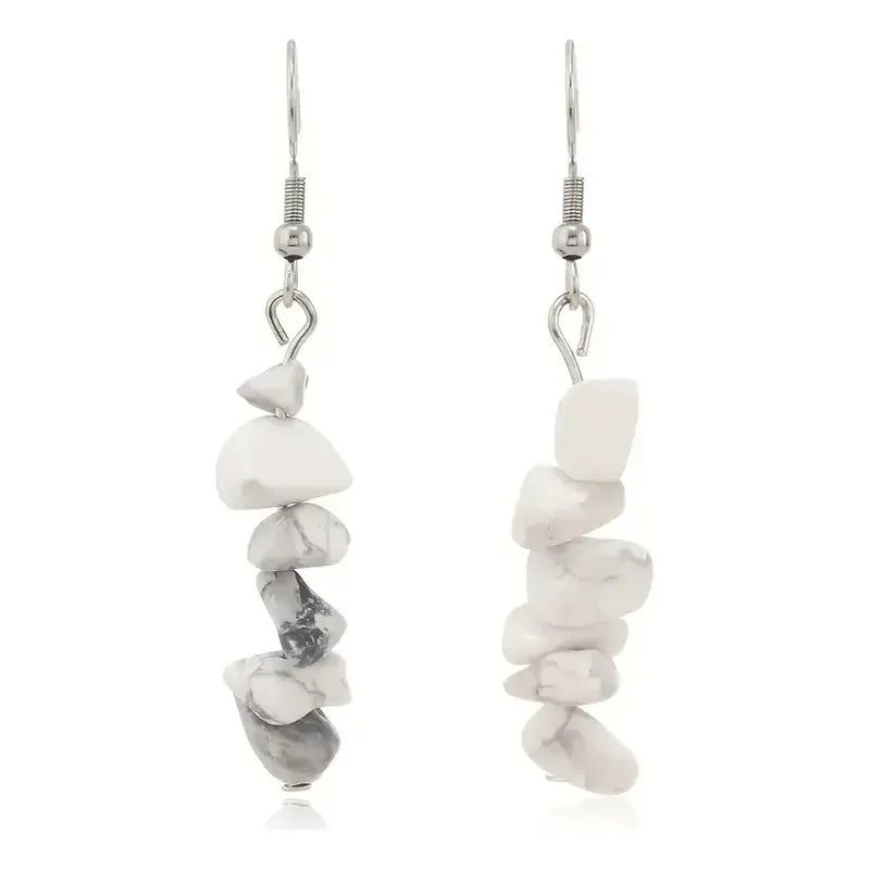 Par De Aros Colgantes De Piedra En Escalla Natural Y Acero Howlita