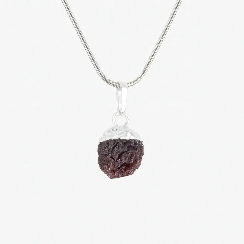 Collar Con Piedra Granate Y Cadena De Acero Granate Mini 10 Mm