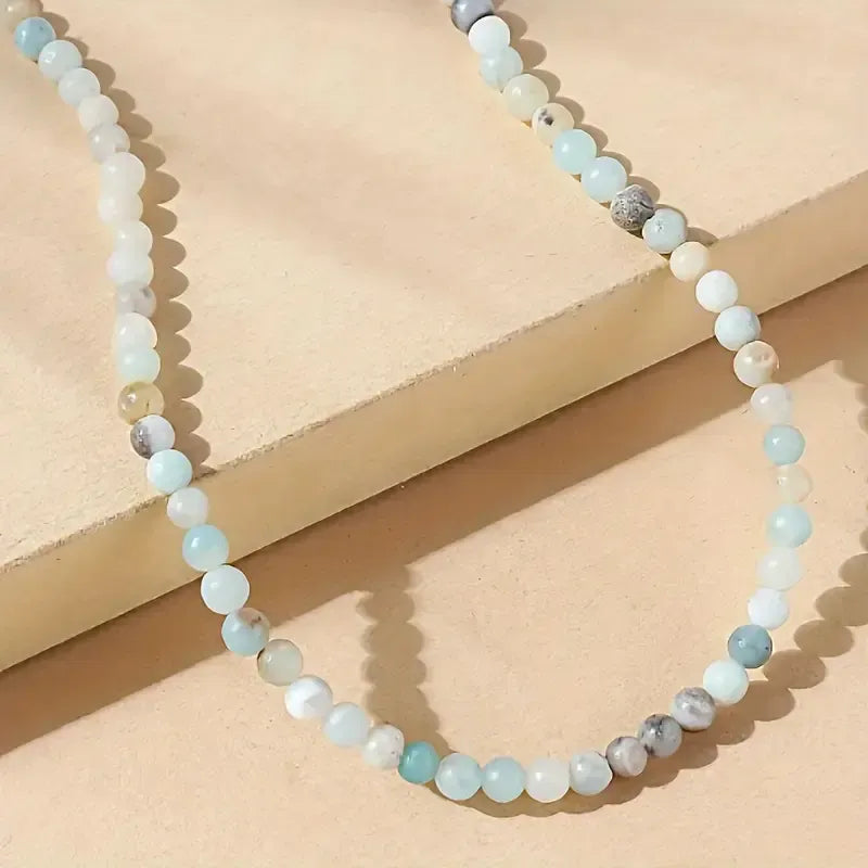 Collar Choker Mini Cuentas Piedras Naturales Delicado 40 Cm Amazonita