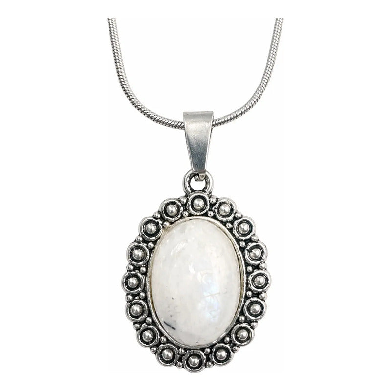 Collar Camafeo Mini Piedra De La Luna Adularia Cadena 50 Cm. Camafeo Adularia