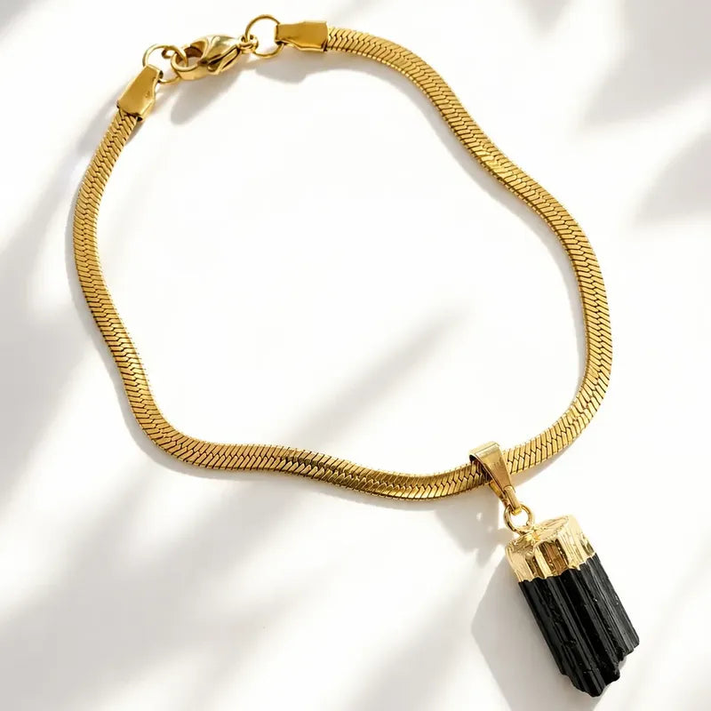 Pulsera Protección Oro 18k Y Turmalina - Divina Existencia Turmalina 6 Cm 19 Cm