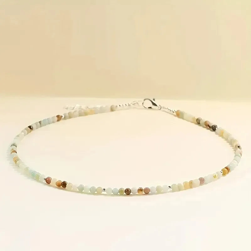 Collar Choker Mini Cuentas Piedras Naturales Delicado 40 Cm Amazonita