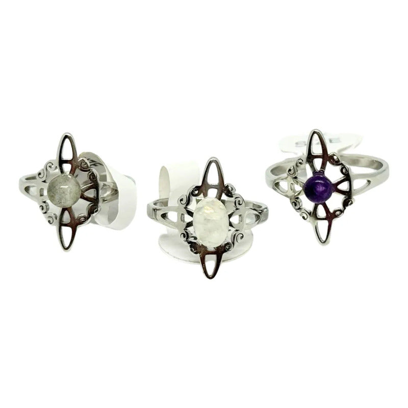 Anillo Nudo De Bruja Piedras Naturales Amatista Adularia Color Nudo De Bruja Amatista Talle 17