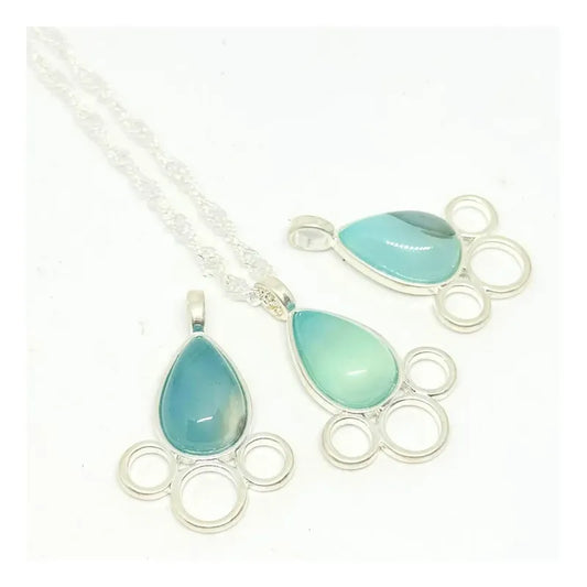 Collar Tres Círculos Con Ágata Celeste Y Acero Blanco Ágata Celeste - Tres Circulos