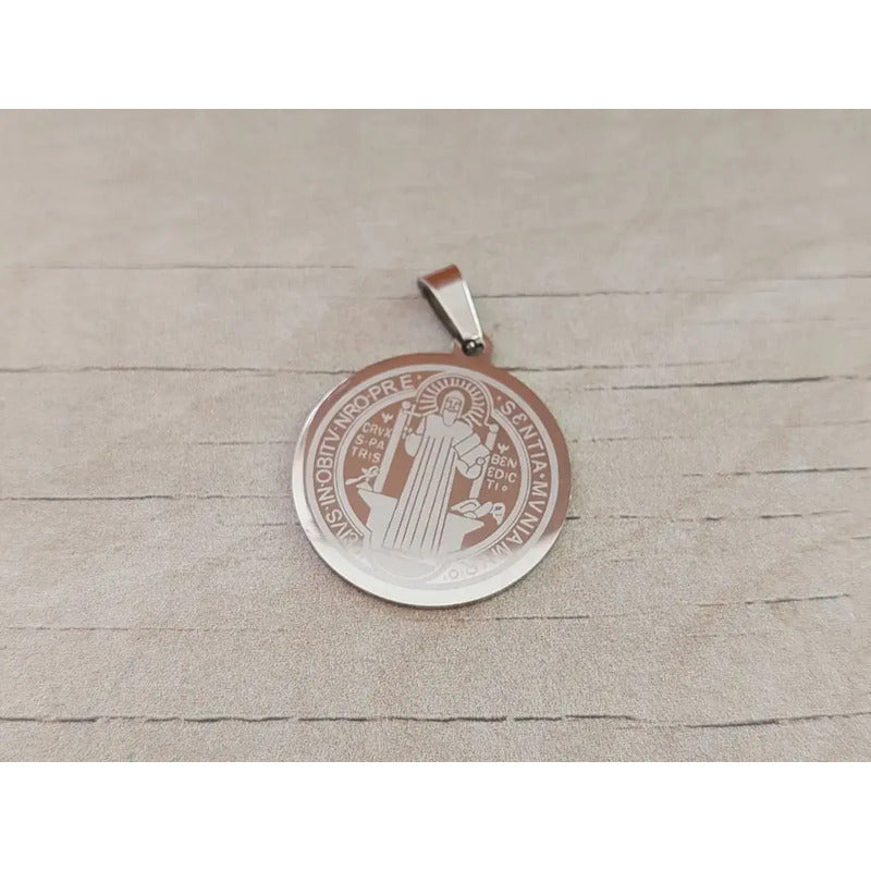 Collar Completo Medalla San Benito Unisex Acero Protección Acero Quirúrgico