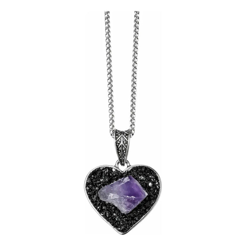 Collar Transmutación Protección Corazón Amatista Y Turmalina Corazón Amatista Turmalina