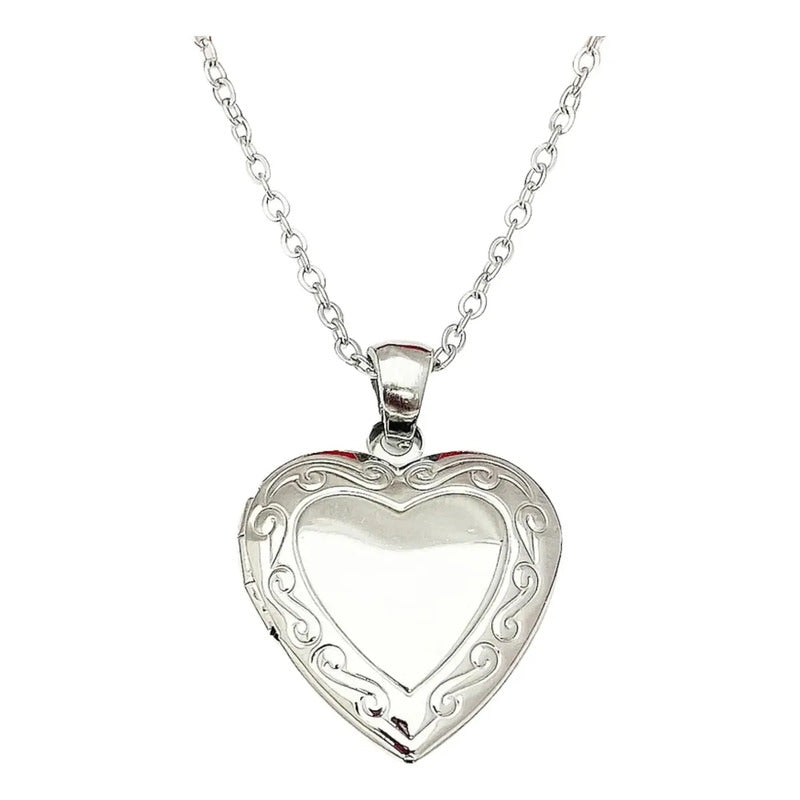 Collar Relicario Corazón Para Fotos Mini 20x20 Mm Con Cadena Relicario Mini 2x2