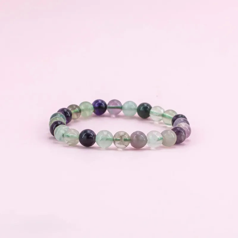 Pulsera Piedras Naturales Fluorita Arcoiris Elástica Fluorita 17.78 Cm 18 Cm