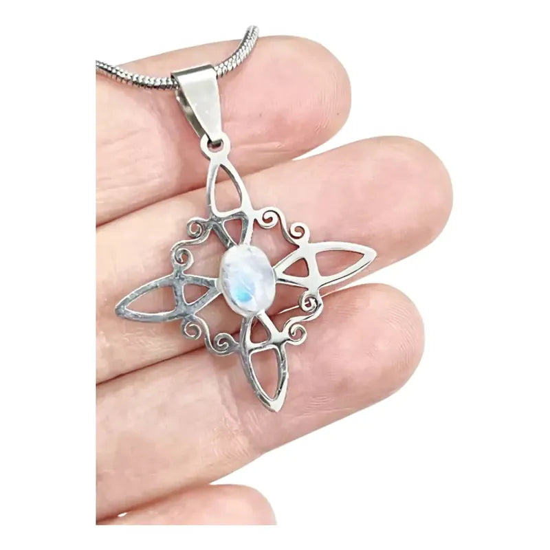 Collar Protección Nudo De Bruja Adularia Piedra De La Luna