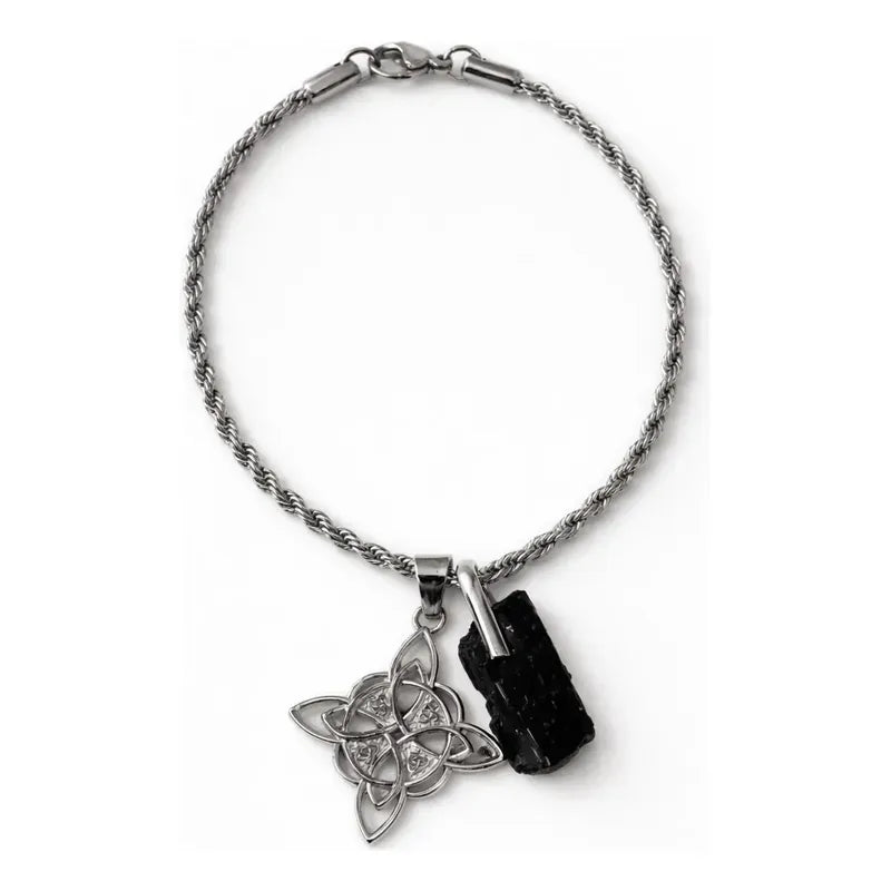 Pulsera Amuleto Protectora Nudo De Bruja Y Turmalina Acero Nudo De Bruja Turmalina 9 Cm 19 Cm