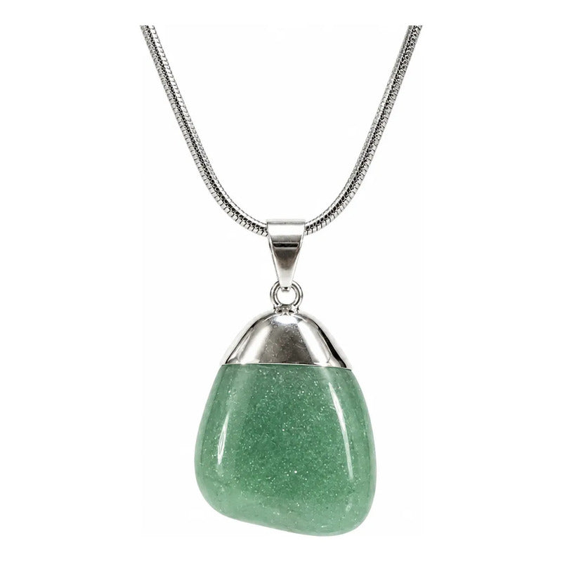 Collar Sanación Paz De Cuarzo Verde + Cadena De Acero Cuarzo Verde