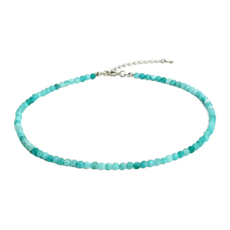 Collar Choker Mini Cuentas Piedras Naturales Delicado 40 Cm Aguamarina