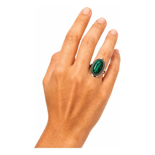 Anillo Alpaca Regulable Malaquita - Merecimiento Malaquita Reconstituida Unico