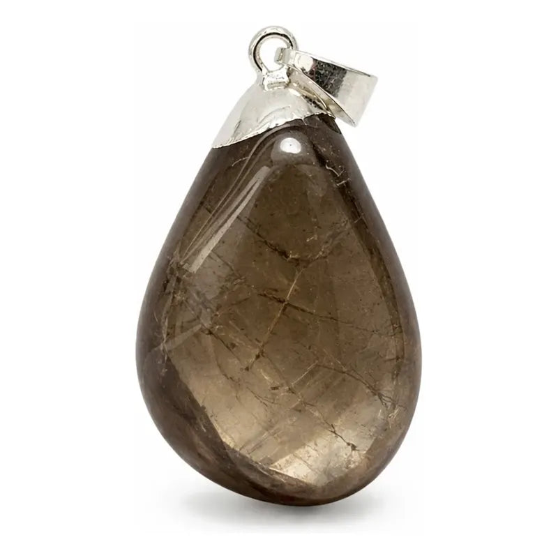 Dije De Piedra Natural Rolado Mediano Con Engarce Sin Cadena Cuarzo Ahumado