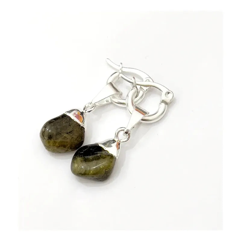 Aros Colgantes Turmalina  Piedra Natural Bañados Plata 925 Turmalina Verde