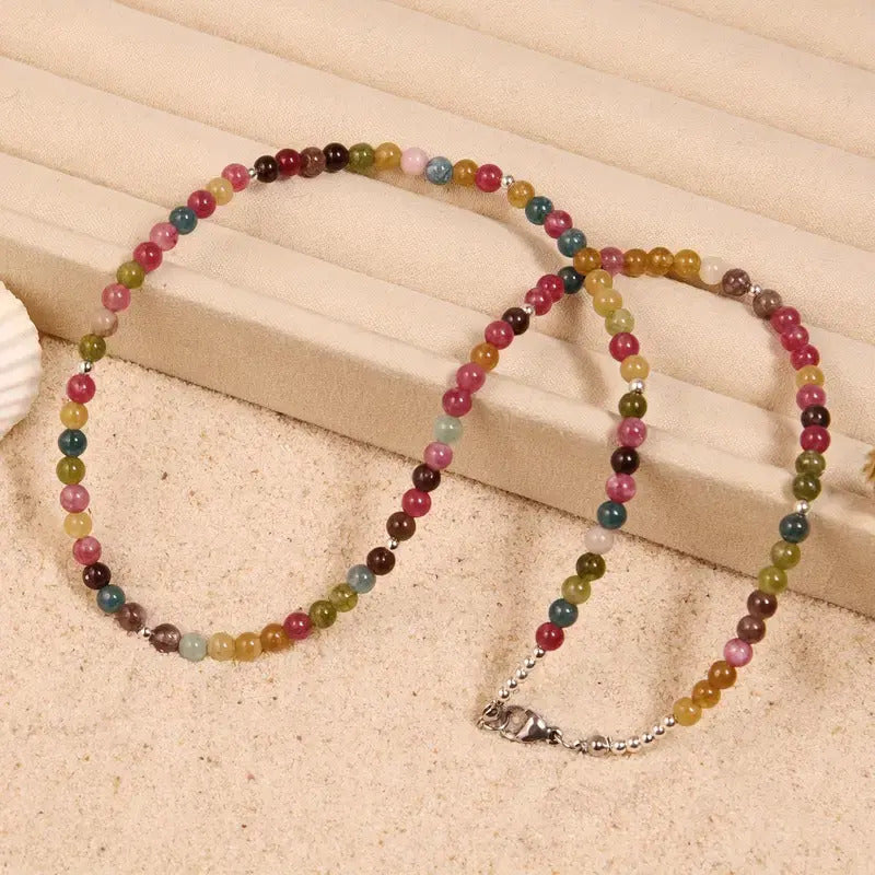 Collar Choker Mini Cuentas Piedras Naturales Delicado 40 Cm Mix De Turmalinas