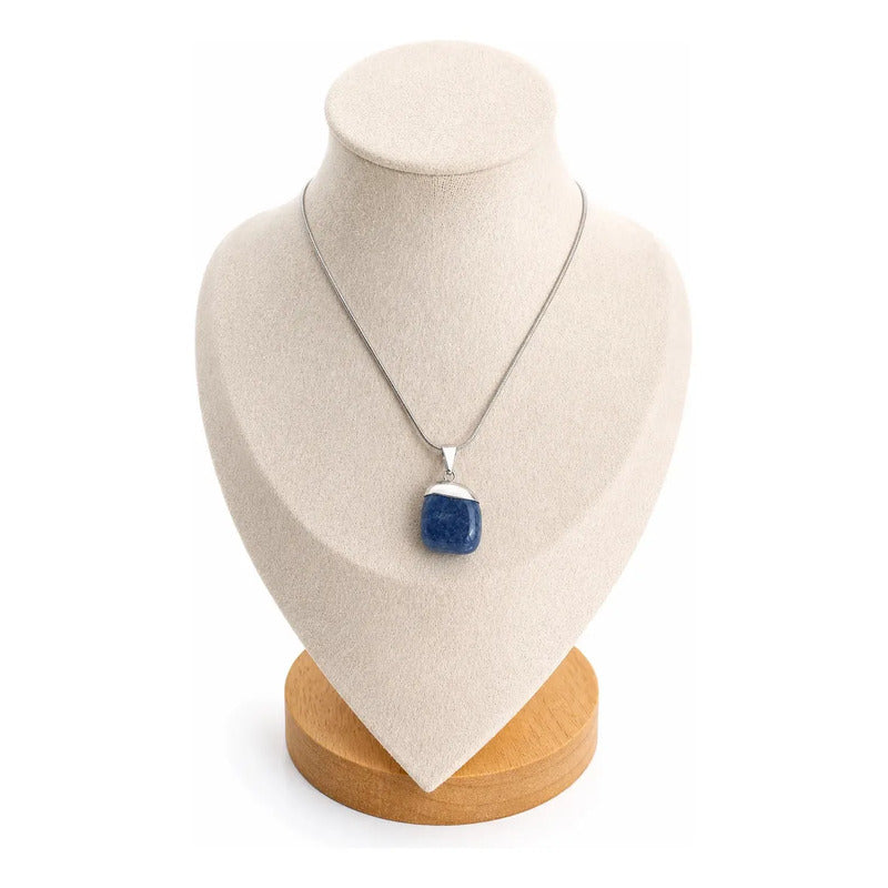 Collar Calma Y Comunicación - Cuarzo Azul Natural Y Acero Cuarzo Azul