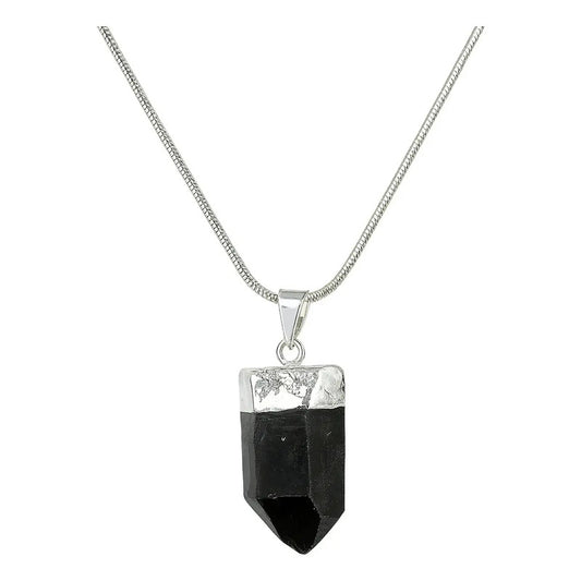 Collar Punta De Cuarzo Ahumado Y Cadena De Acero Punta Cuarzo Ahumado