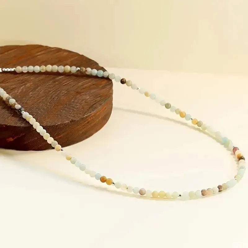 Collar Choker Mini Cuentas Piedras Naturales Delicado 40 Cm Amazonita