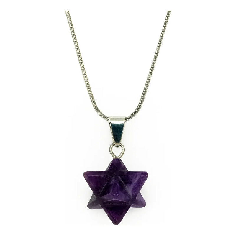 Collar De Piedra Natural Estrella Merkaba + Cadena Acero