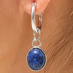 Aros Boho Piedra Natural Oval De Acero - Divina Existencia Lapislázuli