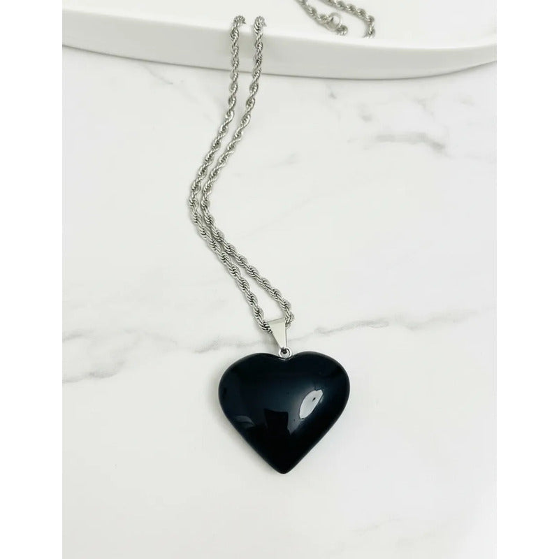 Collar Corazón Obsidiana Grande - Protección Corazón Obsidiana
