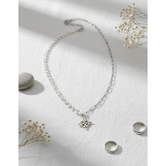 Collar Amuleto Nudo De Bruja Con Perlas Y Cadena Clip Acero Nudo De Bruja