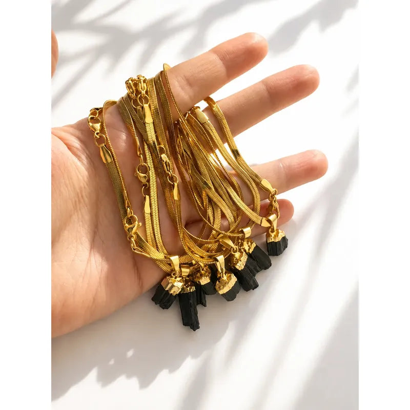 Pulsera Protección Oro 18k Y Turmalina - Divina Existencia Turmalina 6 Cm 19 Cm