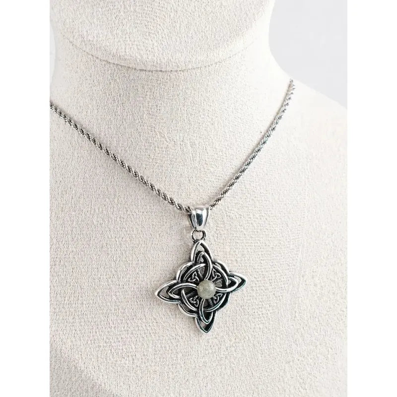 Collar Protección Nudo De Bruja Con Piedra Labradorita Nudo De Bruja Con Piedra Labradorita