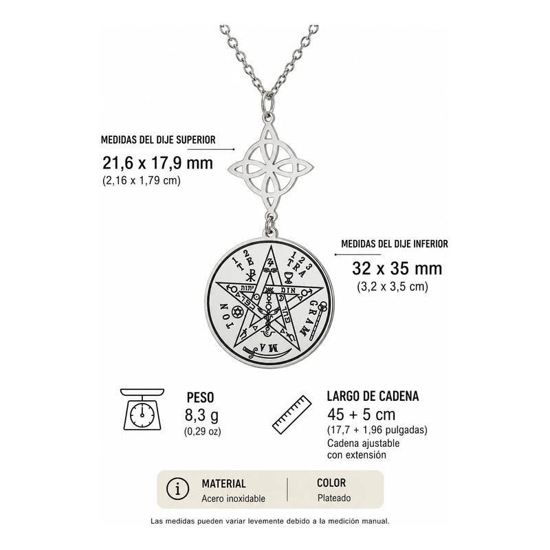 Collar Nudo De Bruja + Tetragramaton Doble Protección Acero Acero