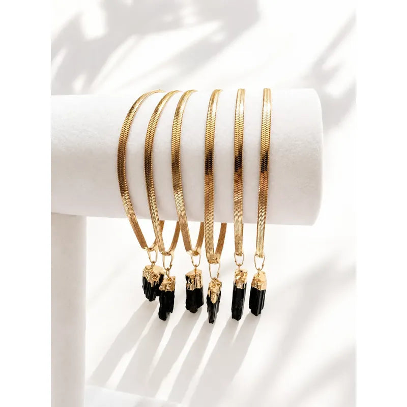 Pulsera Protección Oro 18k Y Turmalina - Divina Existencia Turmalina 6 Cm 19 Cm